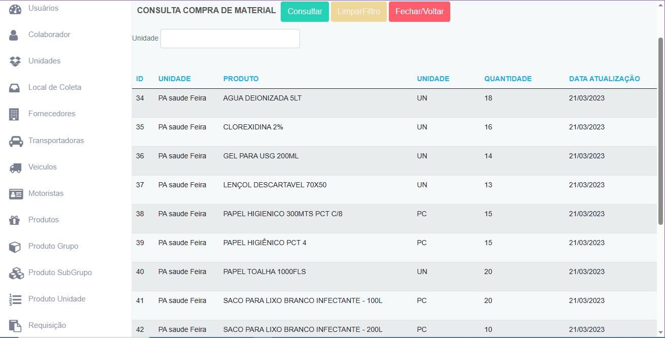 Consulta Compra de Material